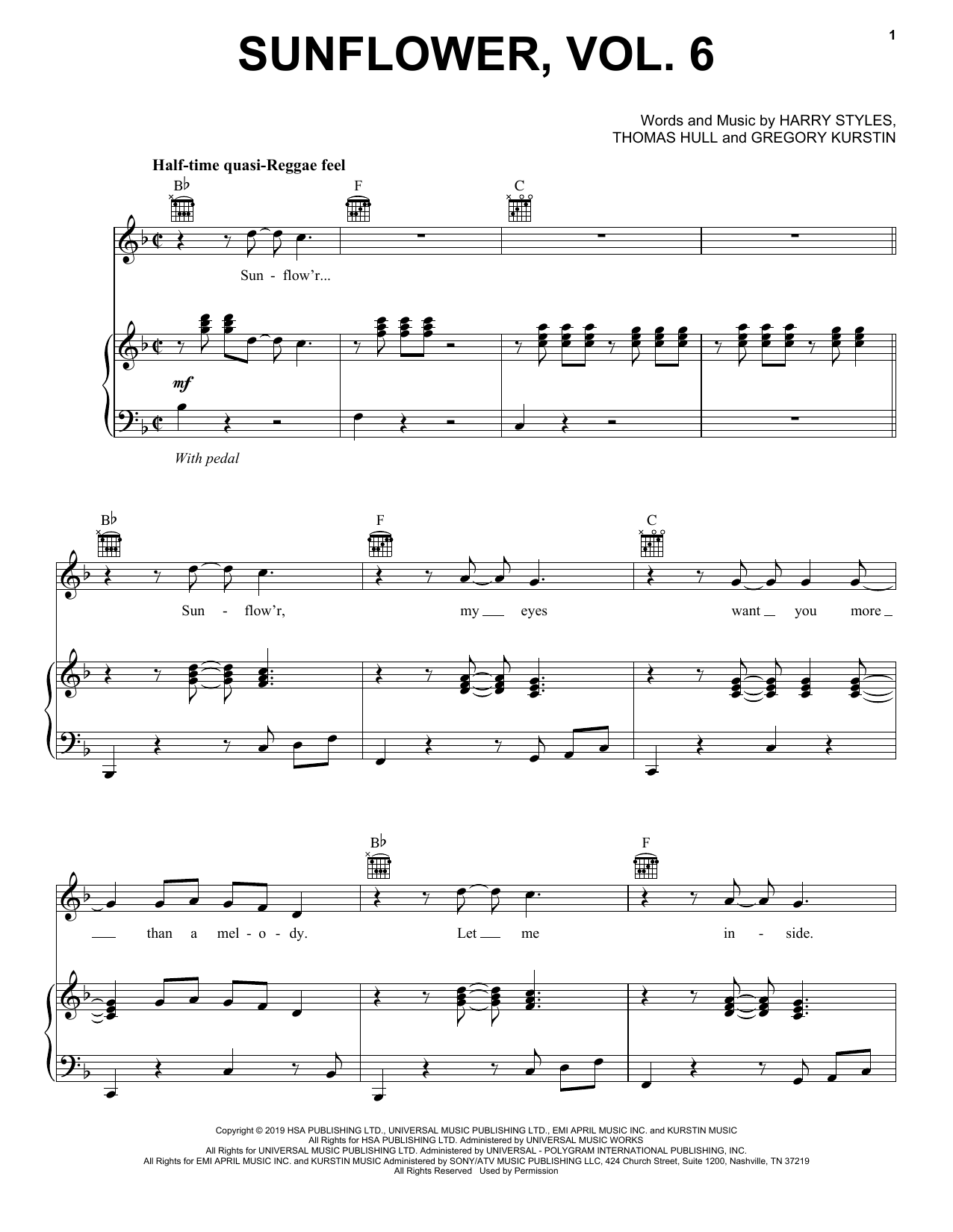 Harry Styles Sunflower, Vol. 6 Sheet Music