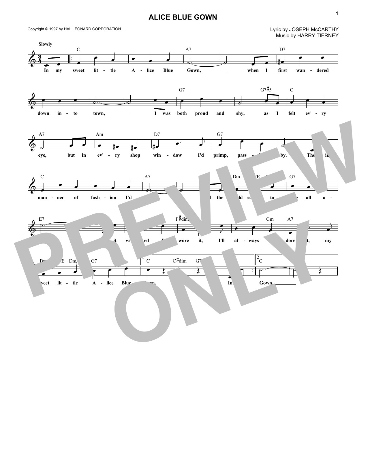 Harry Tierney Alice Blue Gown Sheet Music