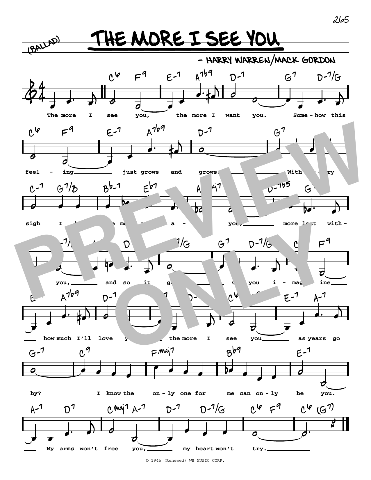 Harry Warren The More I See You (Low Voice) Sheet Music