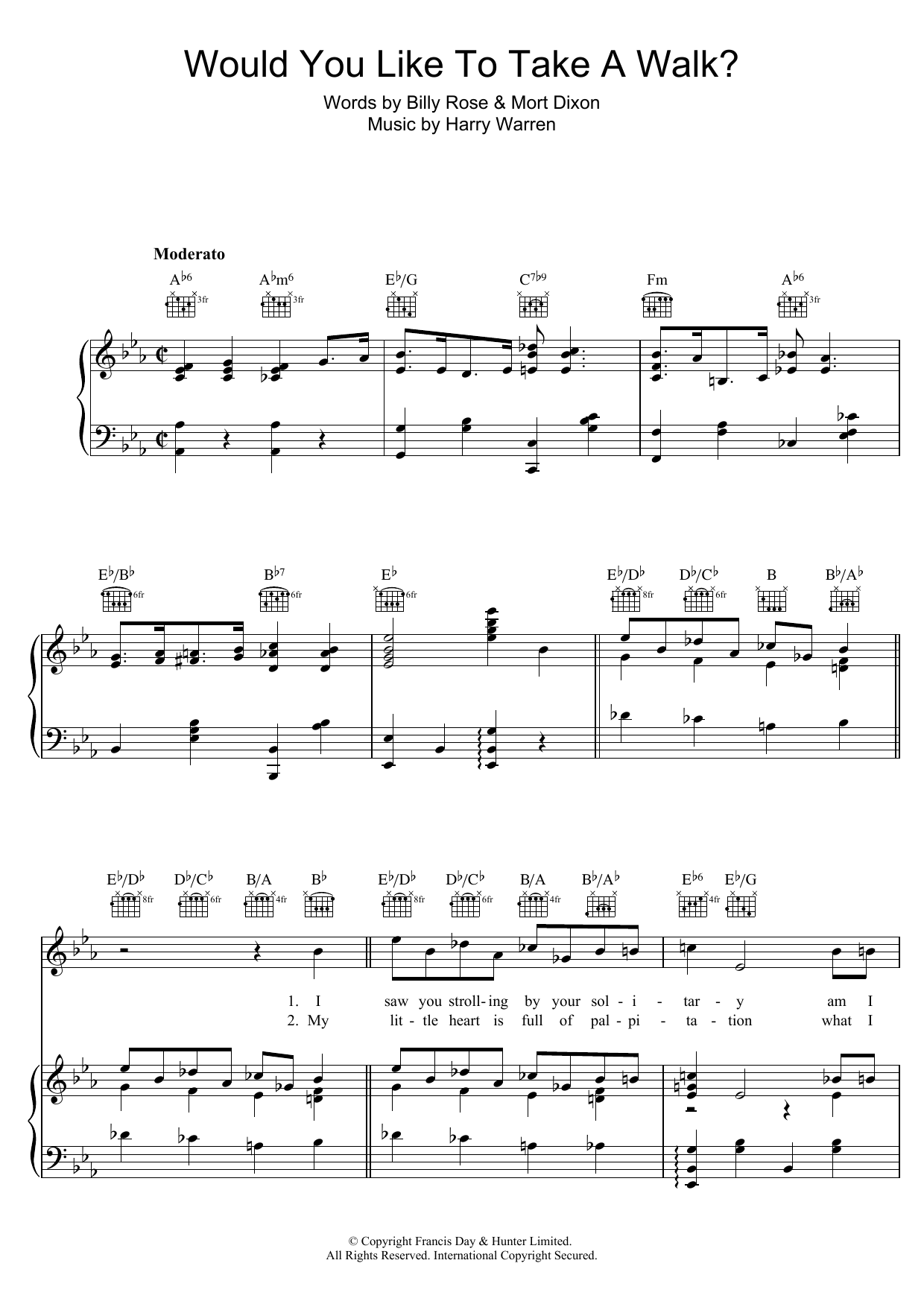 Harry Warren Would You Like To Take A Walk? Sheet Music