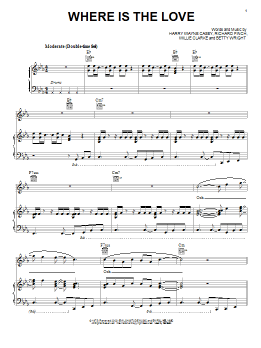 Harry Wayne Casey Where Is The Love Sheet Music