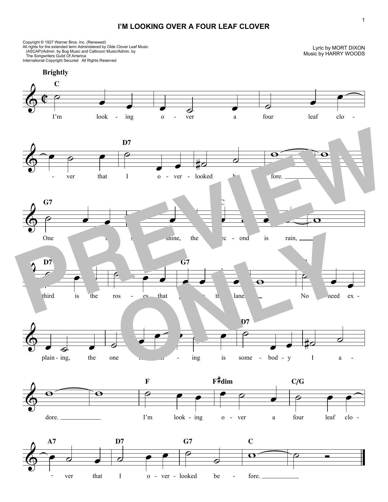 Harry Woods I'm Looking Over A Four Leaf Clover Sheet Music