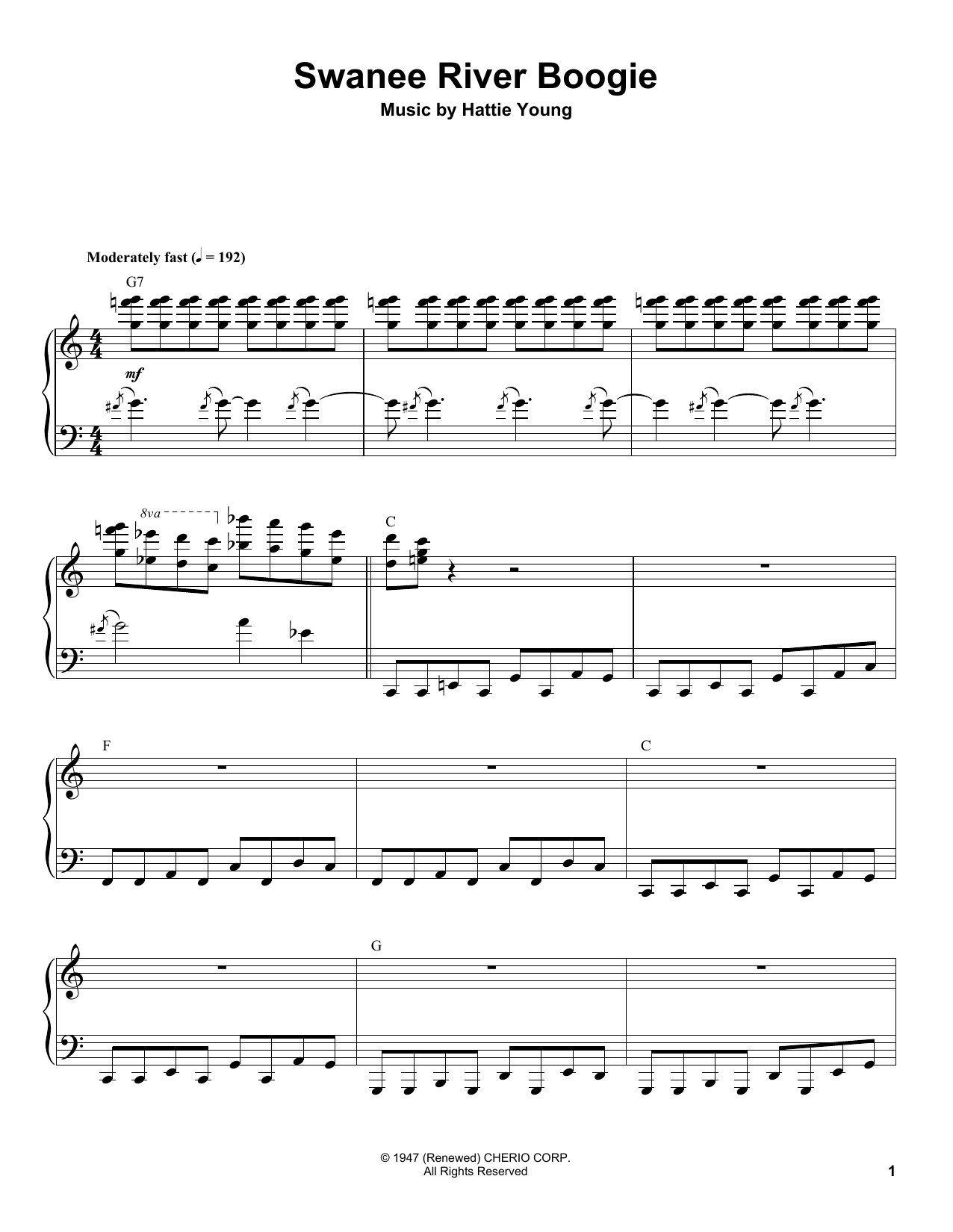 Hattie Young Swanee River Boogie Sheet Music