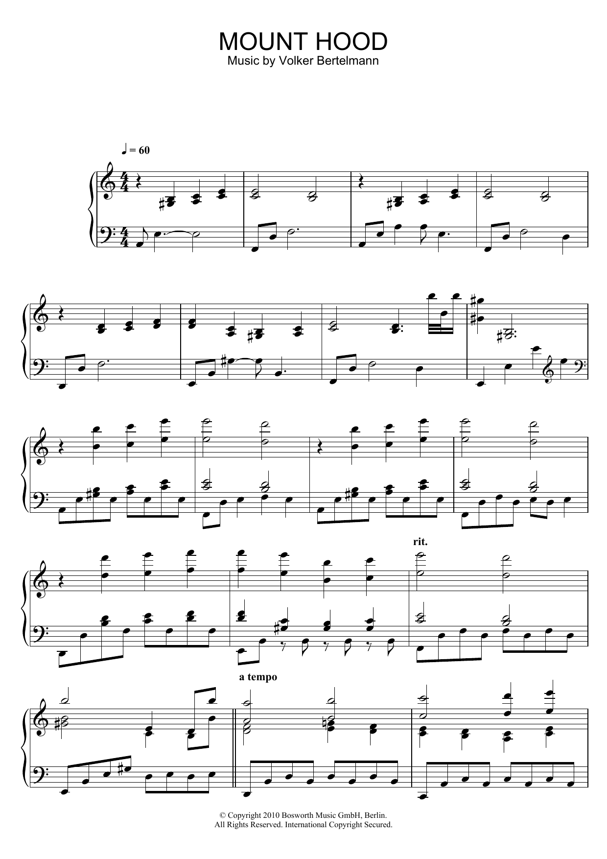 Hauschka Mount Hood Sheet Music