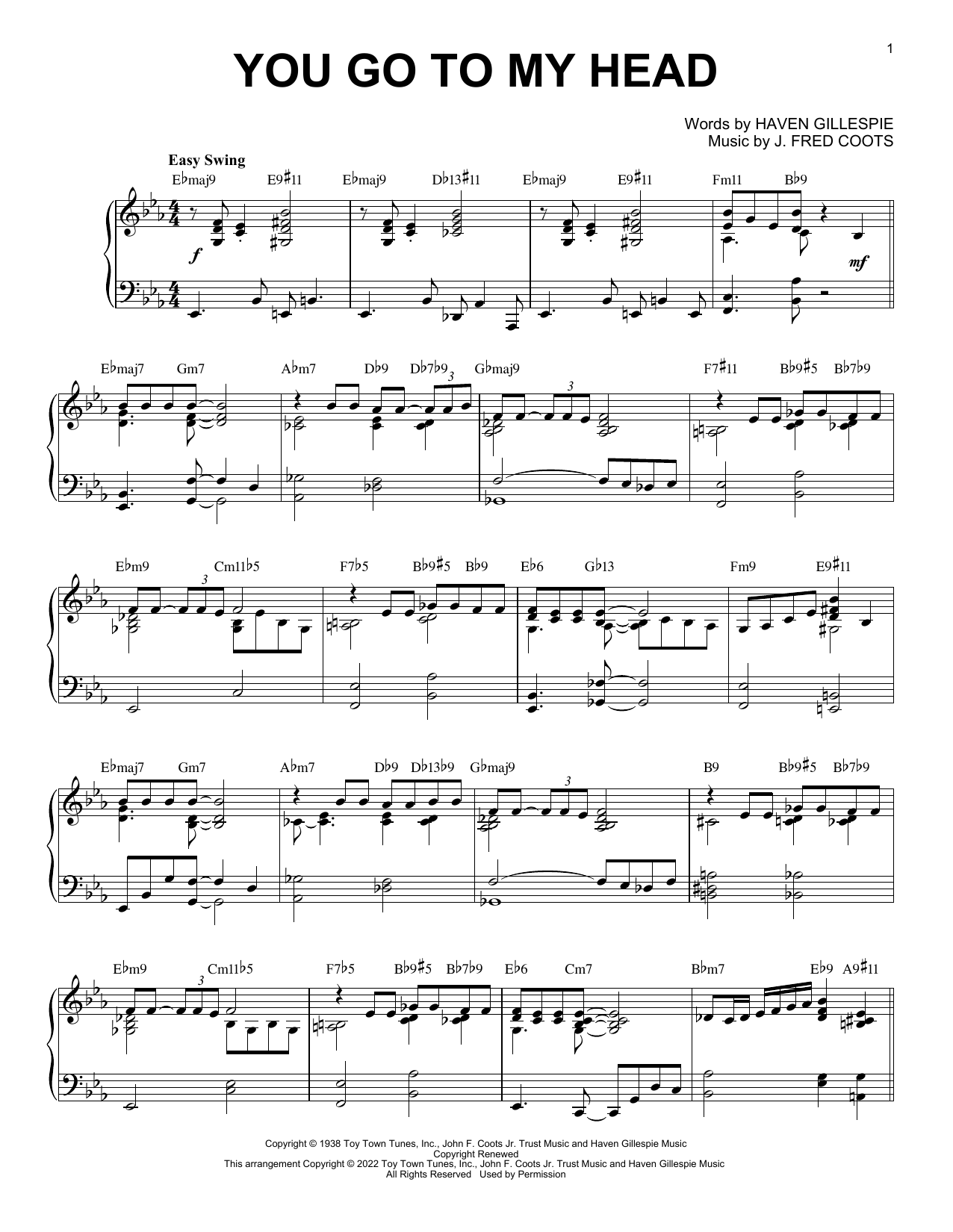 Haven Gillespie and J. Fred Coots You Go To My Head [Jazz version] (arr. Brent Edstrom) Sheet Music