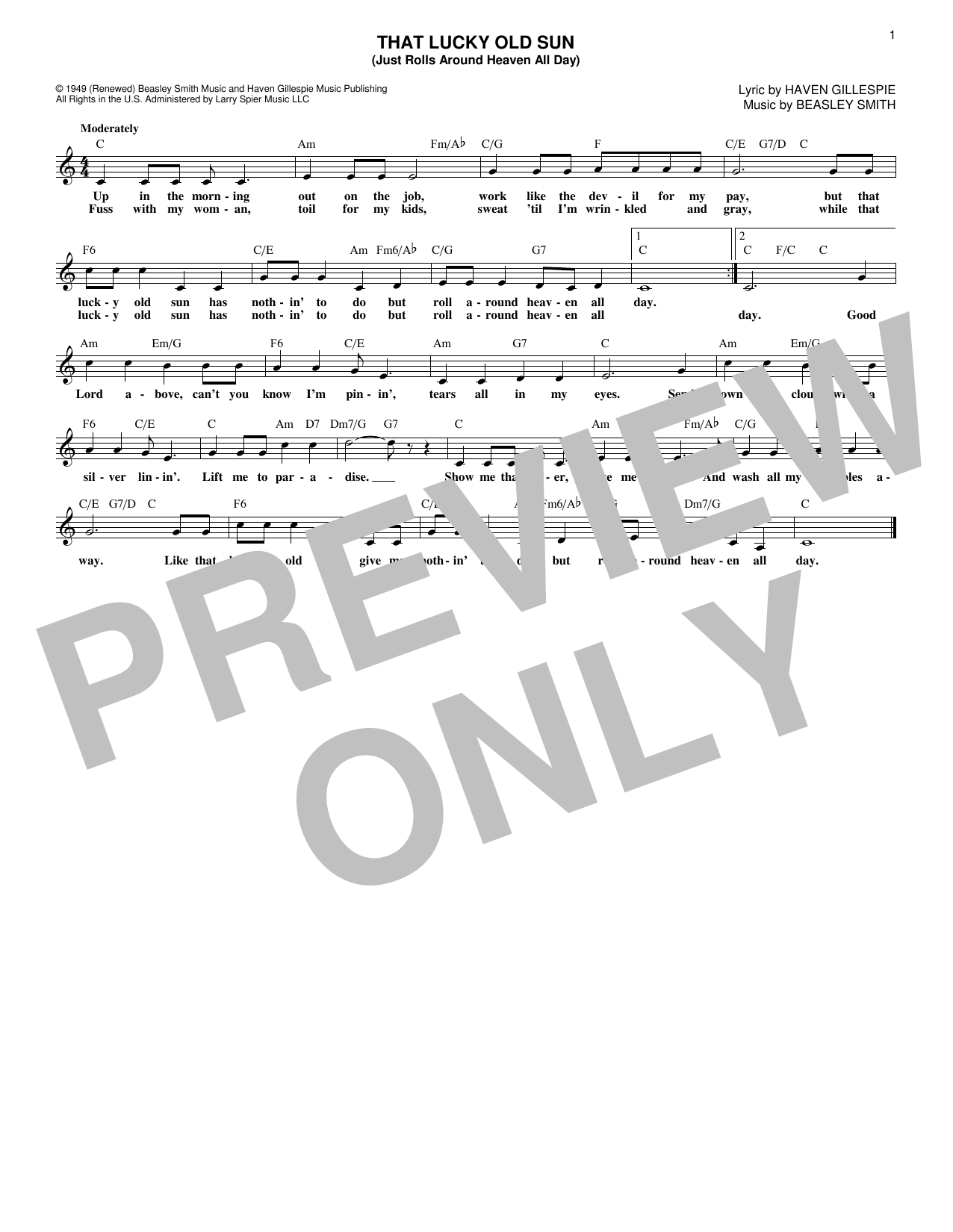 Haven Gillespie That Lucky Old Sun Sheet Music