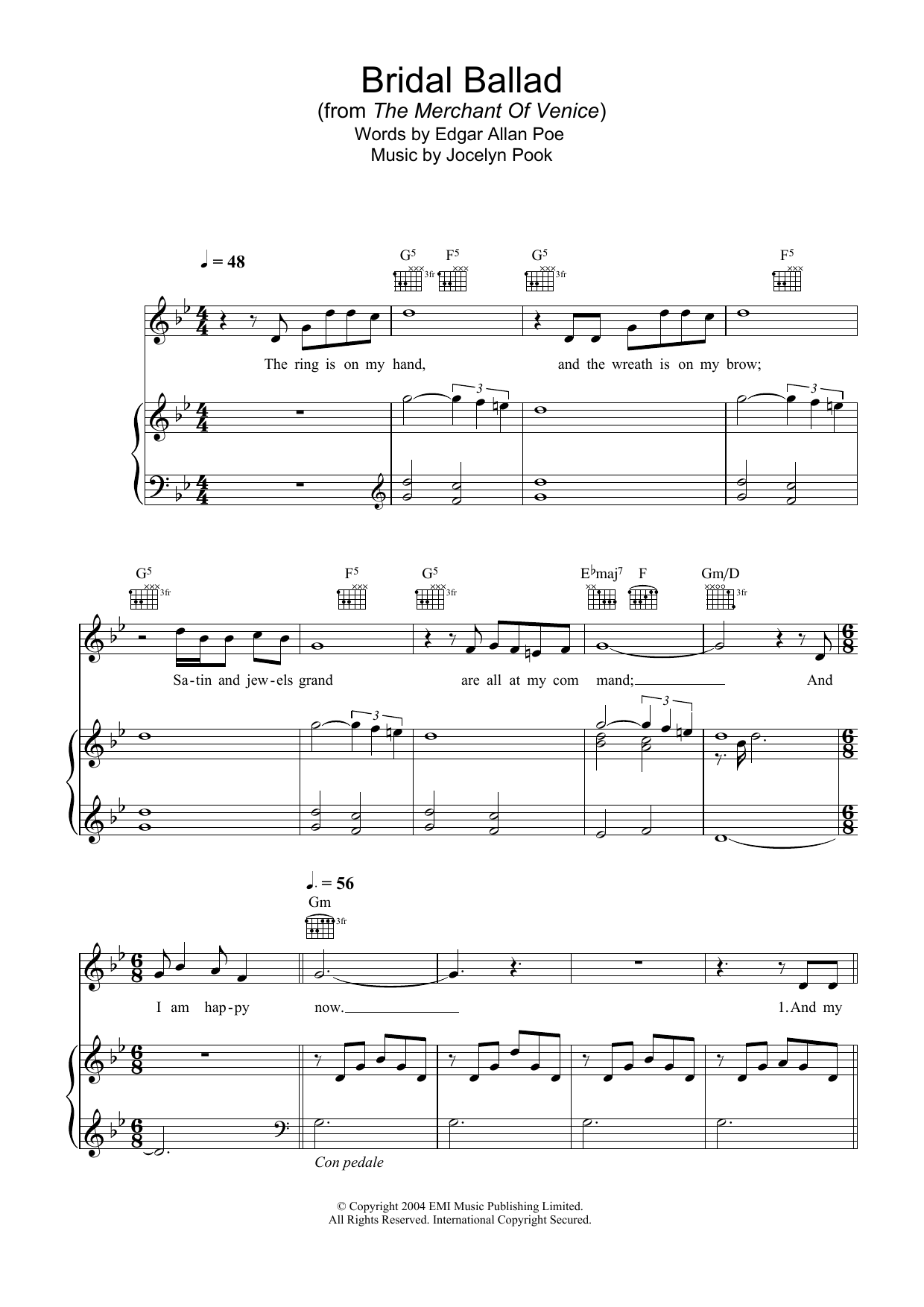 Hayley Westenra Bridal Ballad (from The Merchant Of Venice) Sheet Music