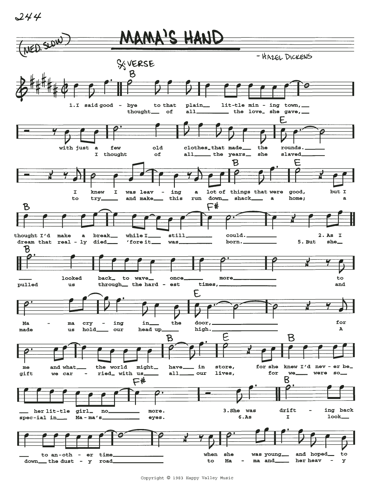 Hazel Dickens Mama's Hand Sheet Music