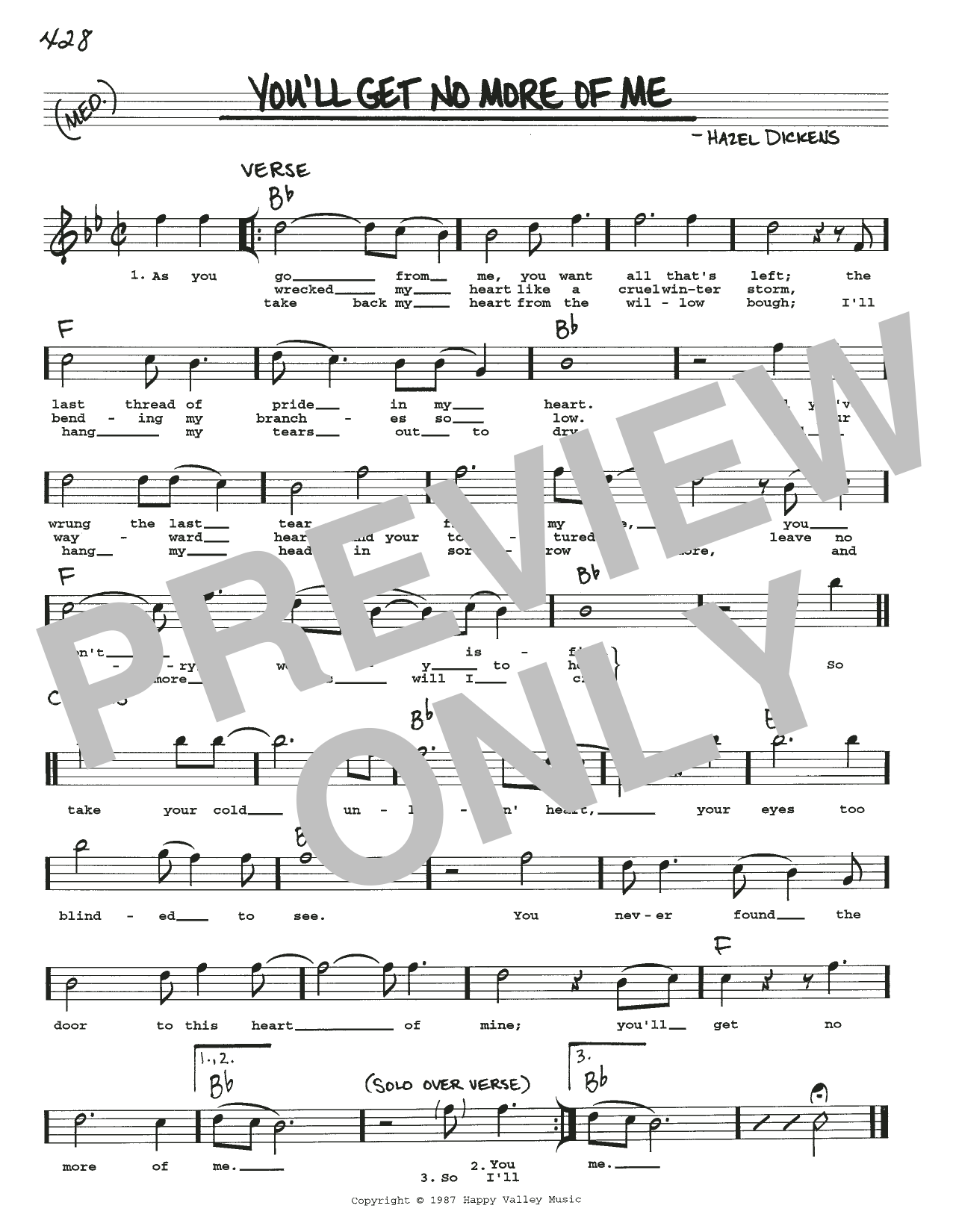 Hazel Dickens You'll Get No More Of Me Sheet Music