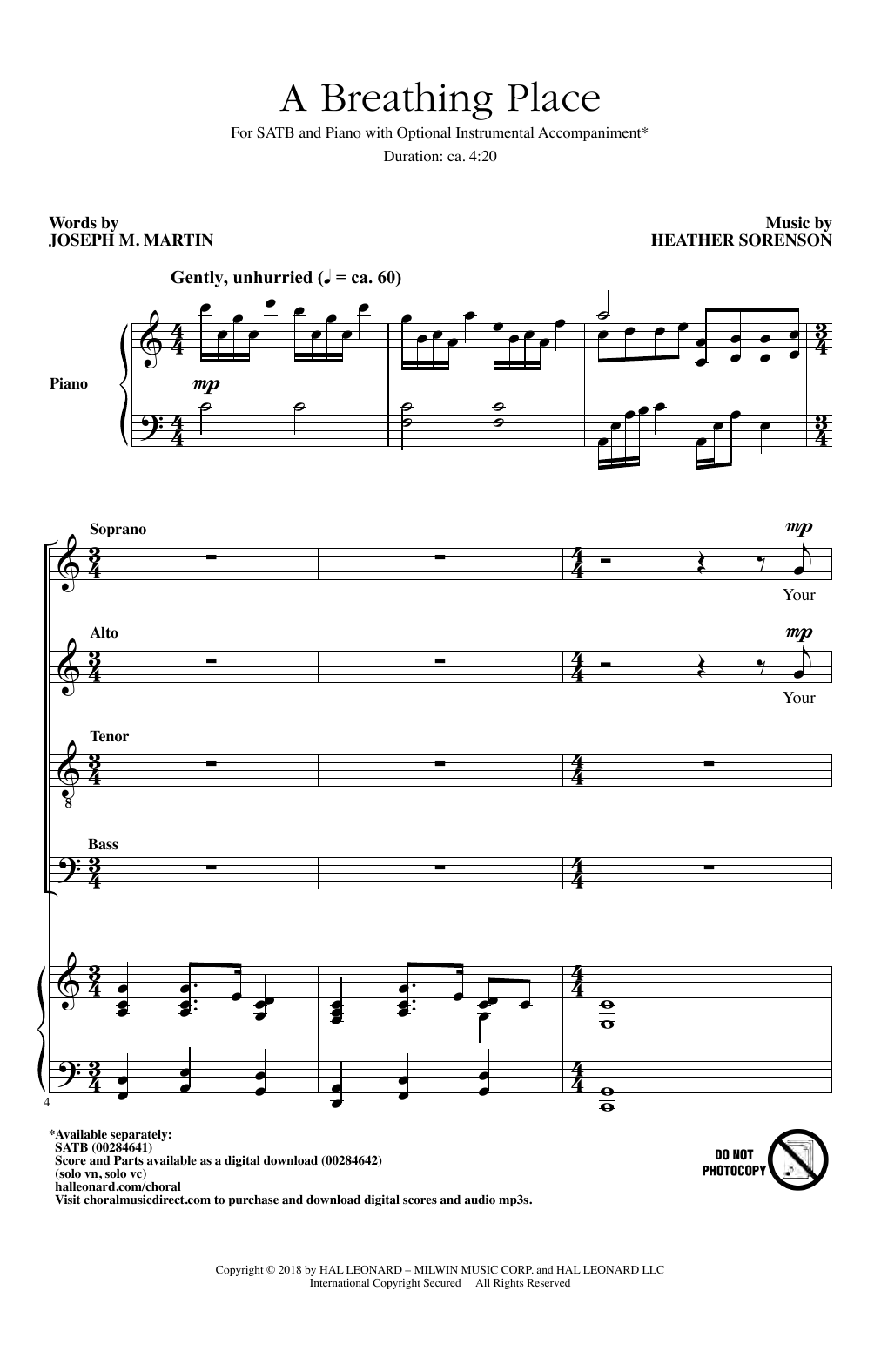 Heather Sorenson A Breathing Place Sheet Music