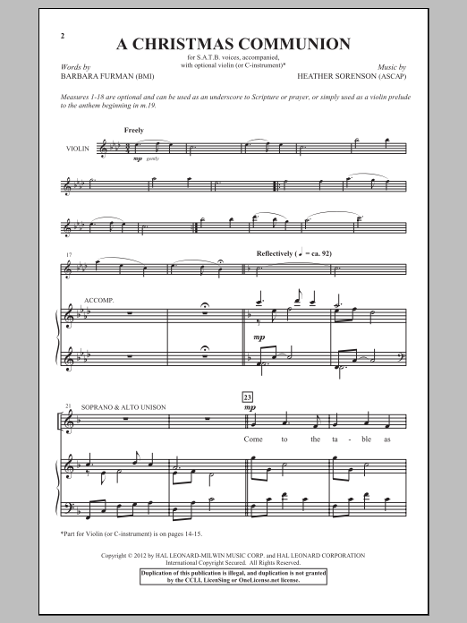 Heather Sorenson A Christmas Communion Sheet Music