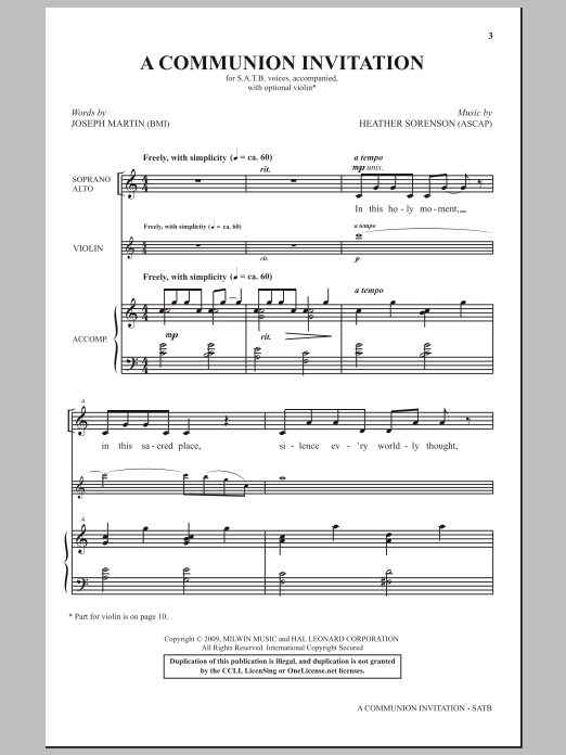 Heather Sorenson A Communion Invitation Sheet Music