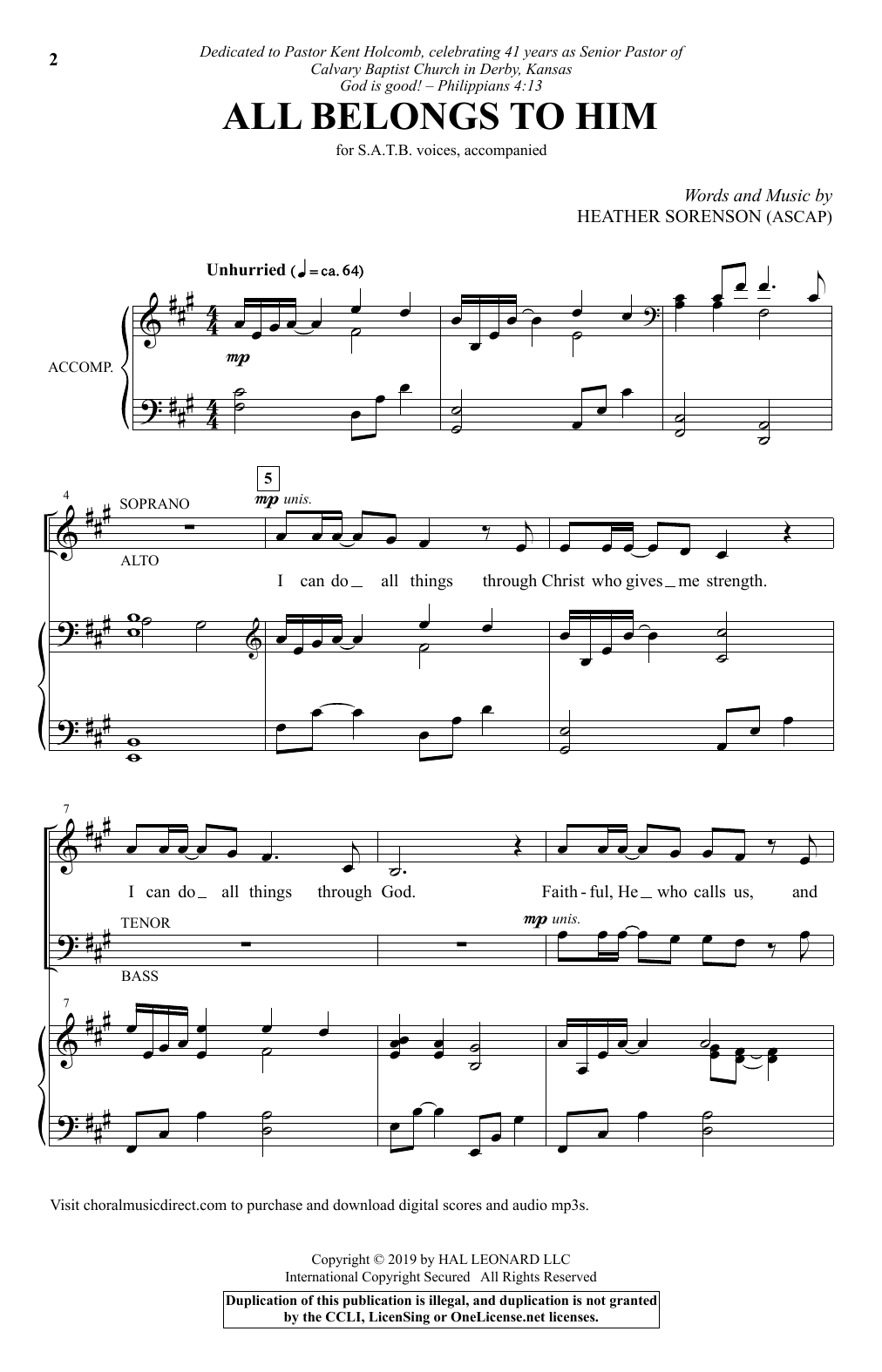 Heather Sorenson All Belongs To Him Sheet Music