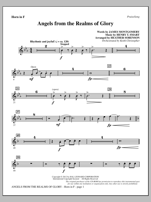 Heather Sorenson Angels From The Realms Of Glory - F Horn Sheet Music