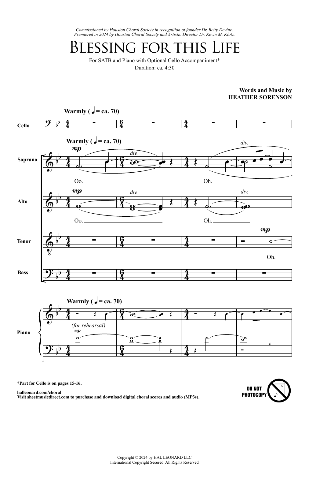 Heather Sorenson Blessing For This Life Sheet Music