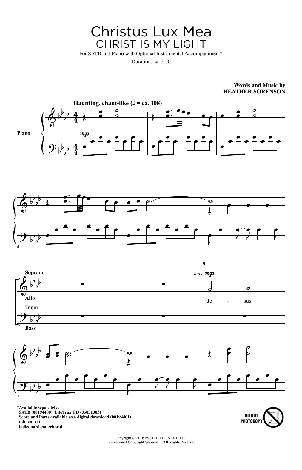 Heather Sorenson Christus Lux Mea (Christ Is My Light) Sheet Music