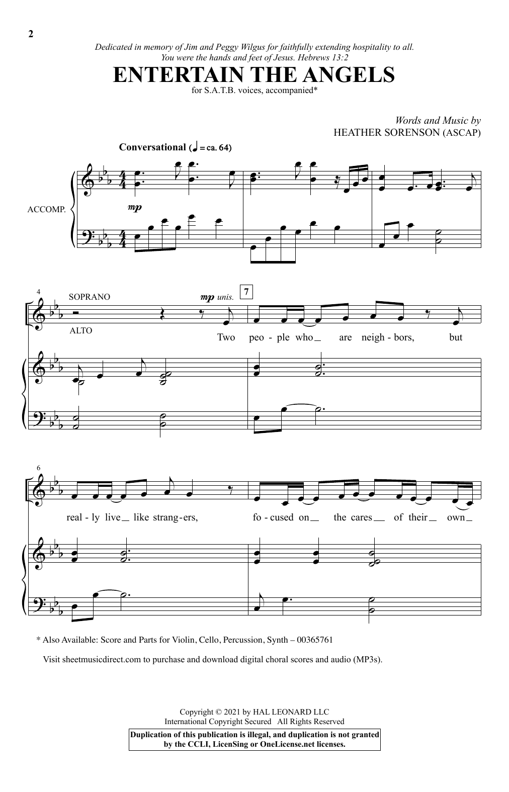 Heather Sorenson Entertain The Angels Sheet Music