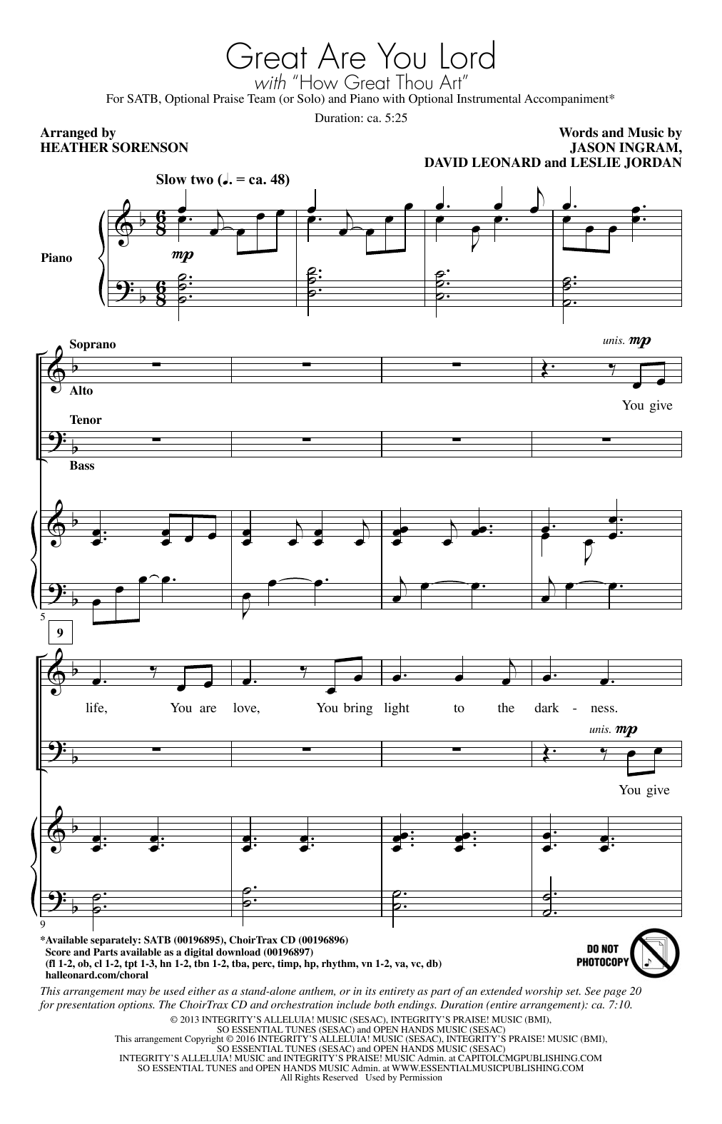 Heather Sorenson Great Are You Lord Sheet Music