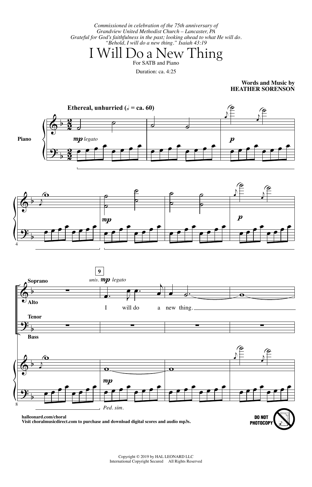Heather Sorenson I Will Do A New Thing Sheet Music