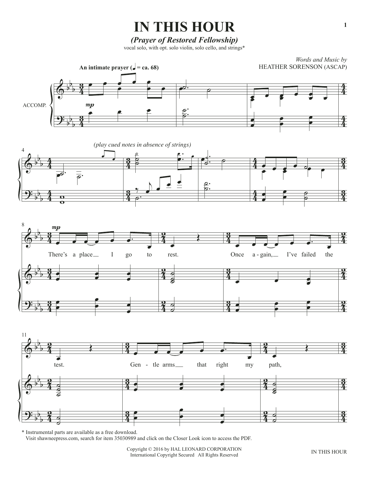 Heather Sorenson In This Hour (from The Prayer Project) Sheet Music