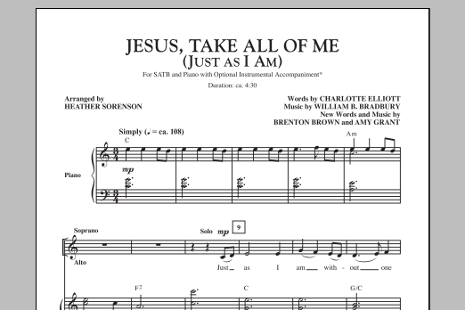 Heather Sorenson Jesus Take All Of Me (Just As I Am) Sheet Music