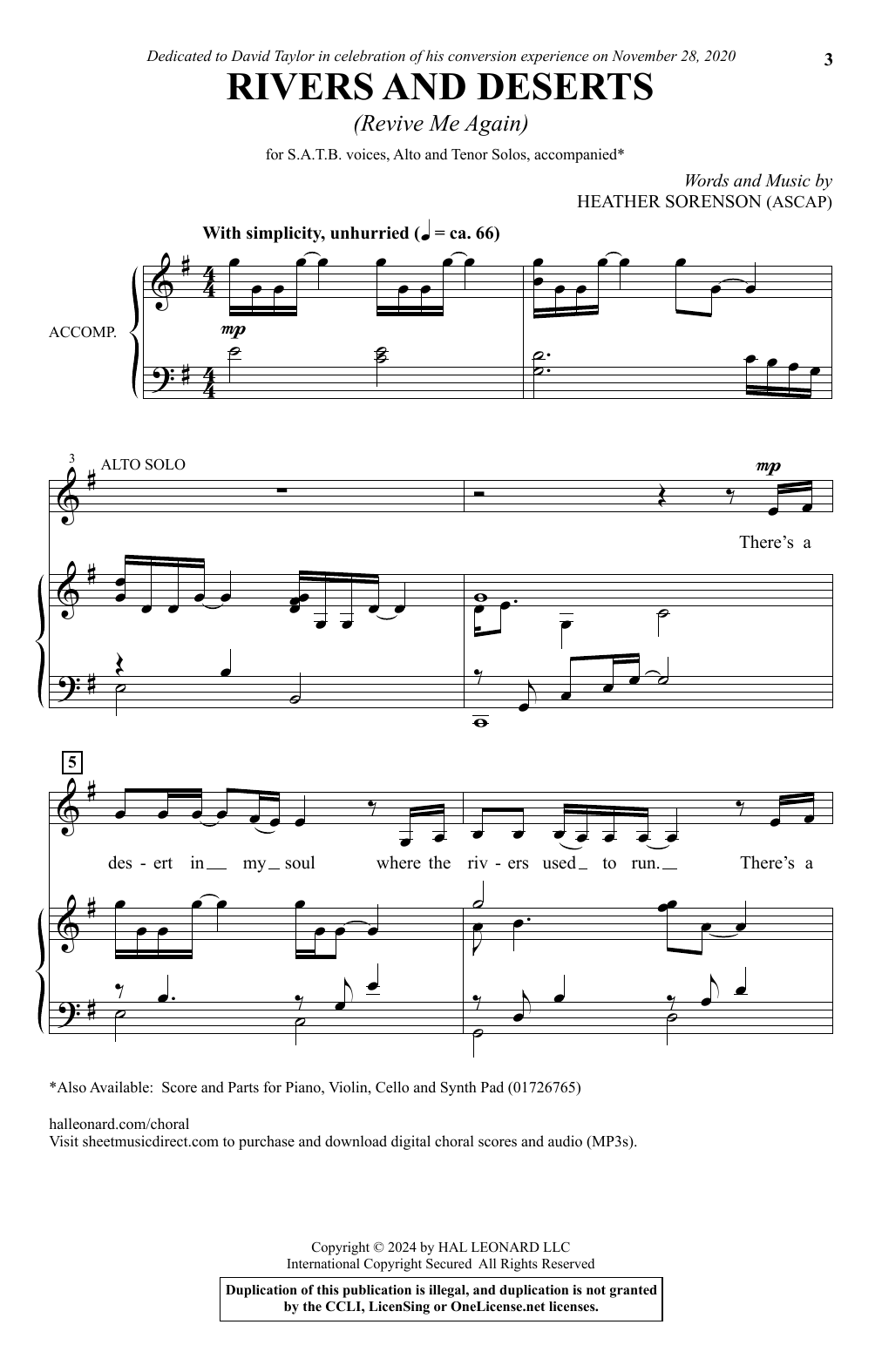 Heather Sorenson Rivers and Deserts (Revive Me Again) Sheet Music