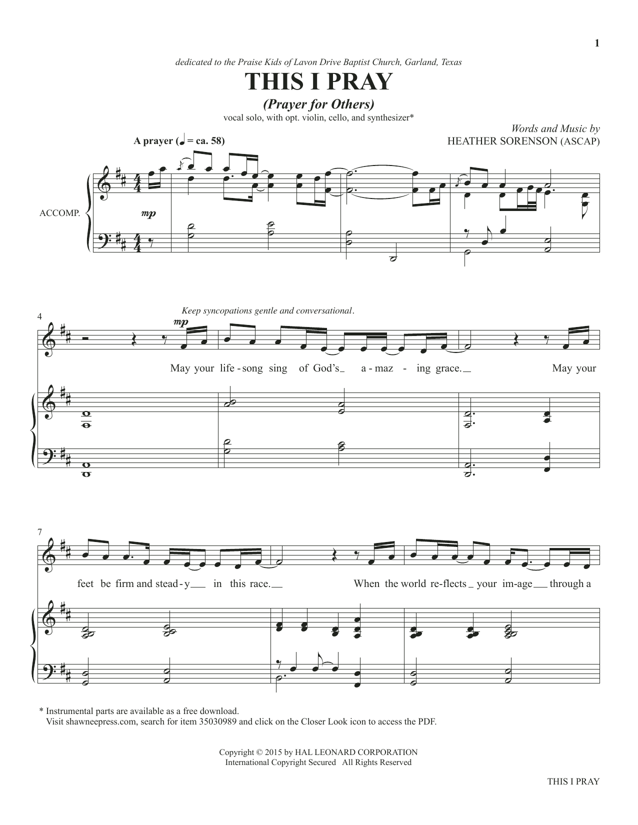 Heather Sorenson This I Pray (from The Prayer Project) Sheet Music