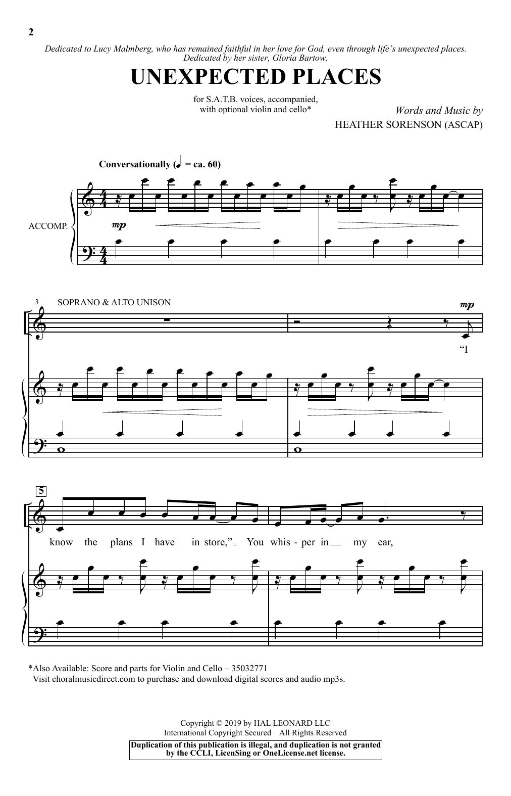 Heather Sorenson Unexpected Places Sheet Music