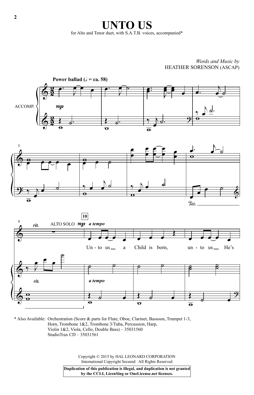 Heather Sorenson Unto Us Sheet Music