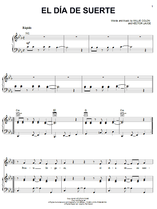 Hector Lavoe El Dia De Suerte Sheet Music