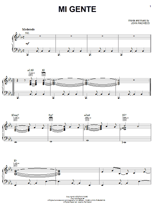 Hector Lavoe Mi Gente Sheet Music