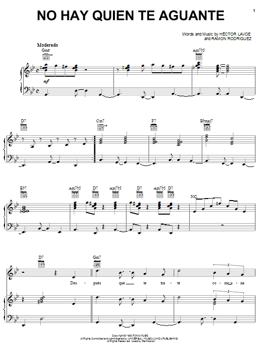 Hector Lavoe No Hay Quien Te Aguante Sheet Music