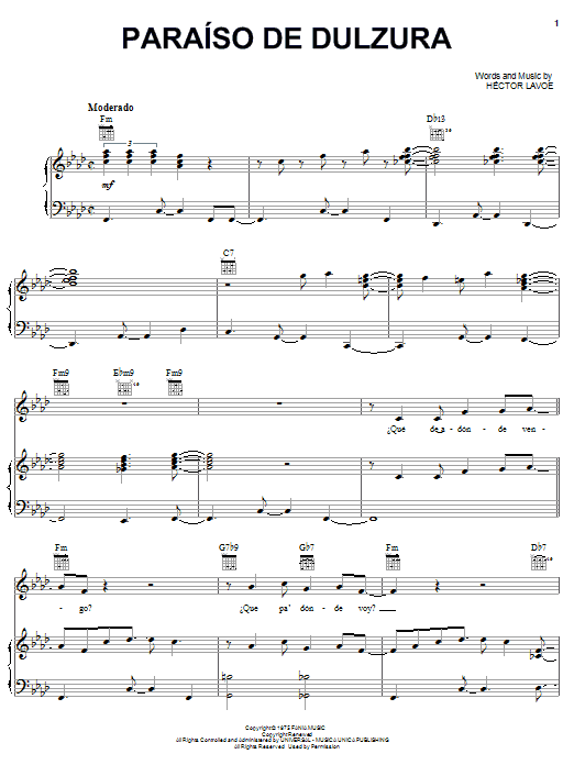 Hector Lavoe Paraiso De Dulzura Sheet Music