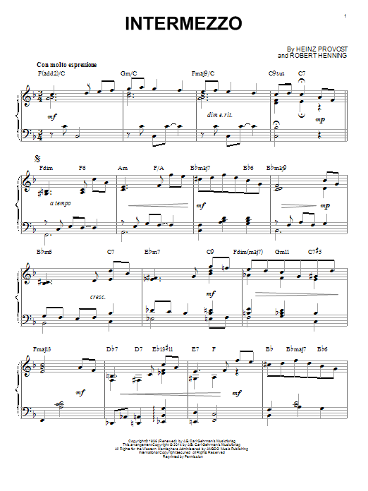 Heinz Provost Intermezzo Sheet Music