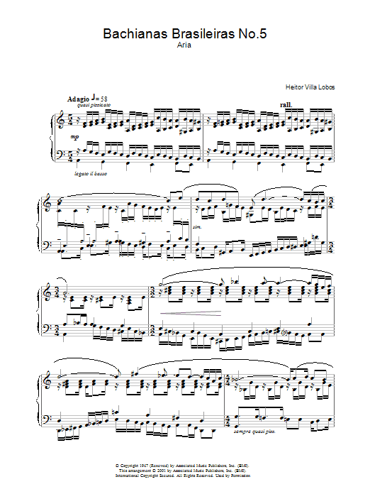Heitor Villa-Lobos Bachianas Brasileiras No.5 Sheet Music