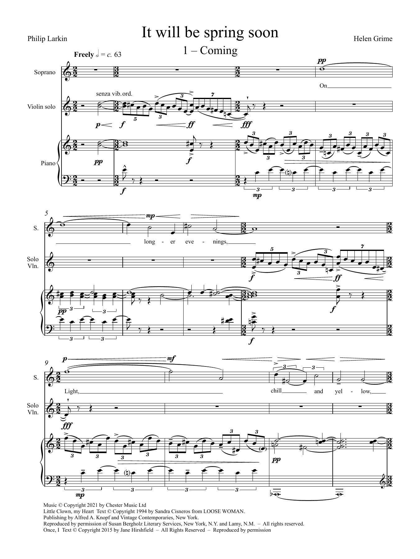 Helen Grime It will be spring soon Sheet Music