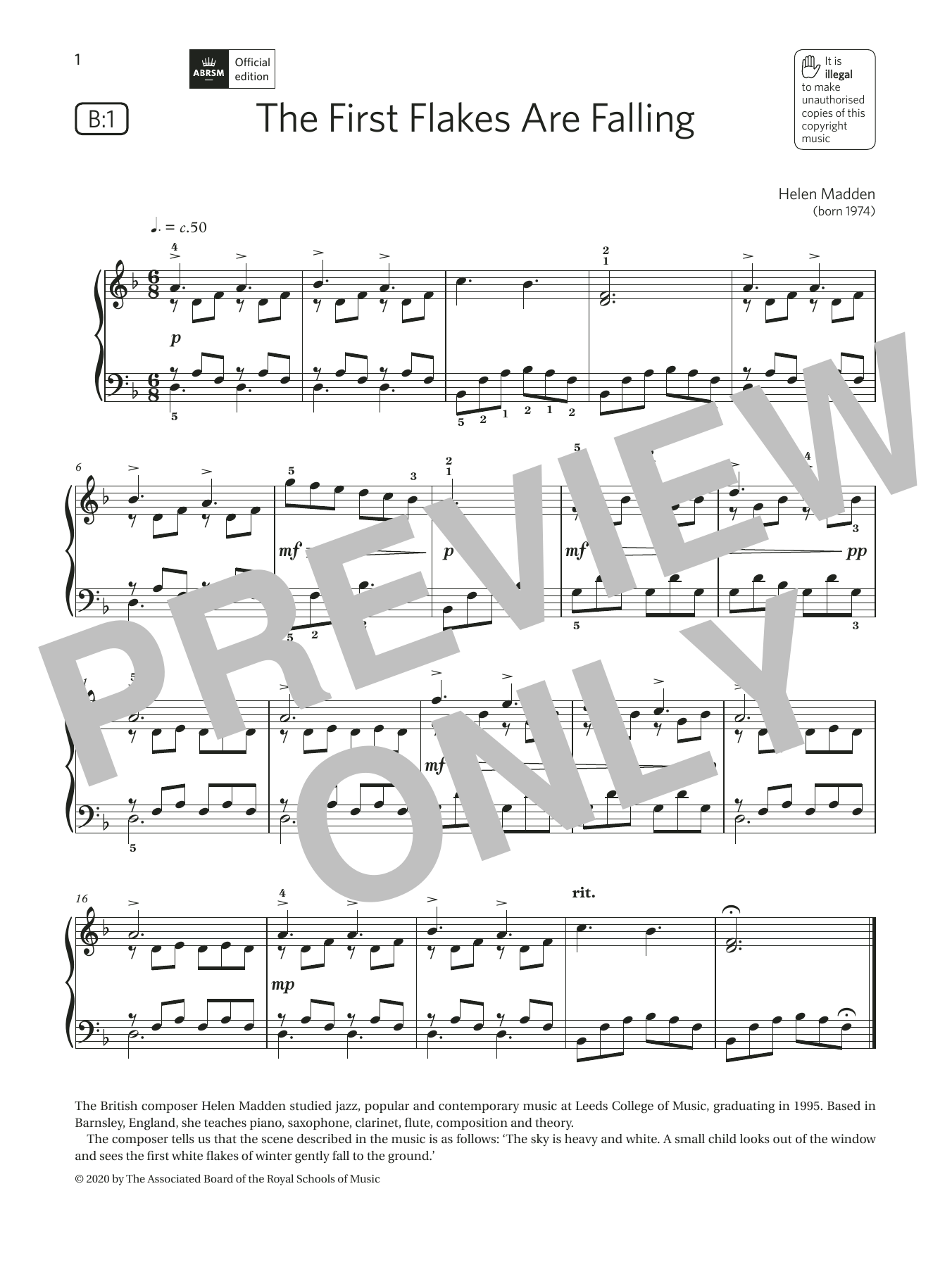 Helen Madden The First Flakes Are Falling (Grade 2, list B1, from the ABRSM Piano Syllabus 20 Sheet Music