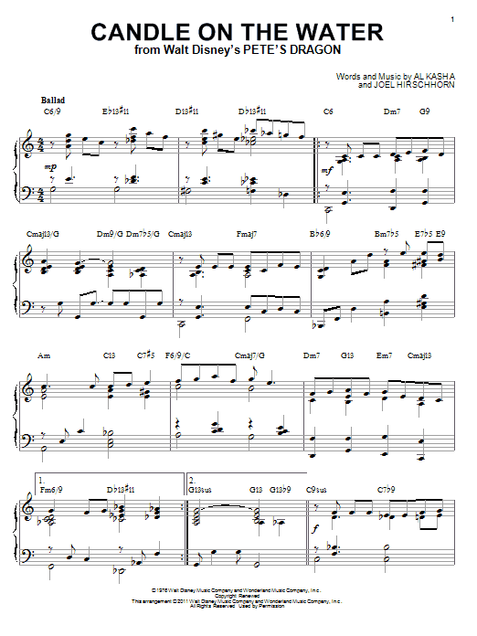 Helen Reddy Candle On The Water (from Pete's Dragon) [Jazz version] (arr. Brent Edstrom) Sheet Music