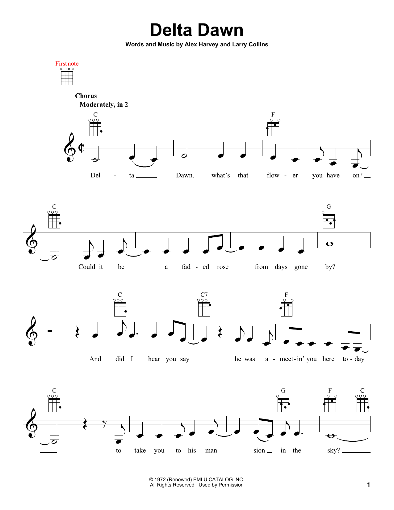 Helen Reddy Delta Dawn Sheet Music
