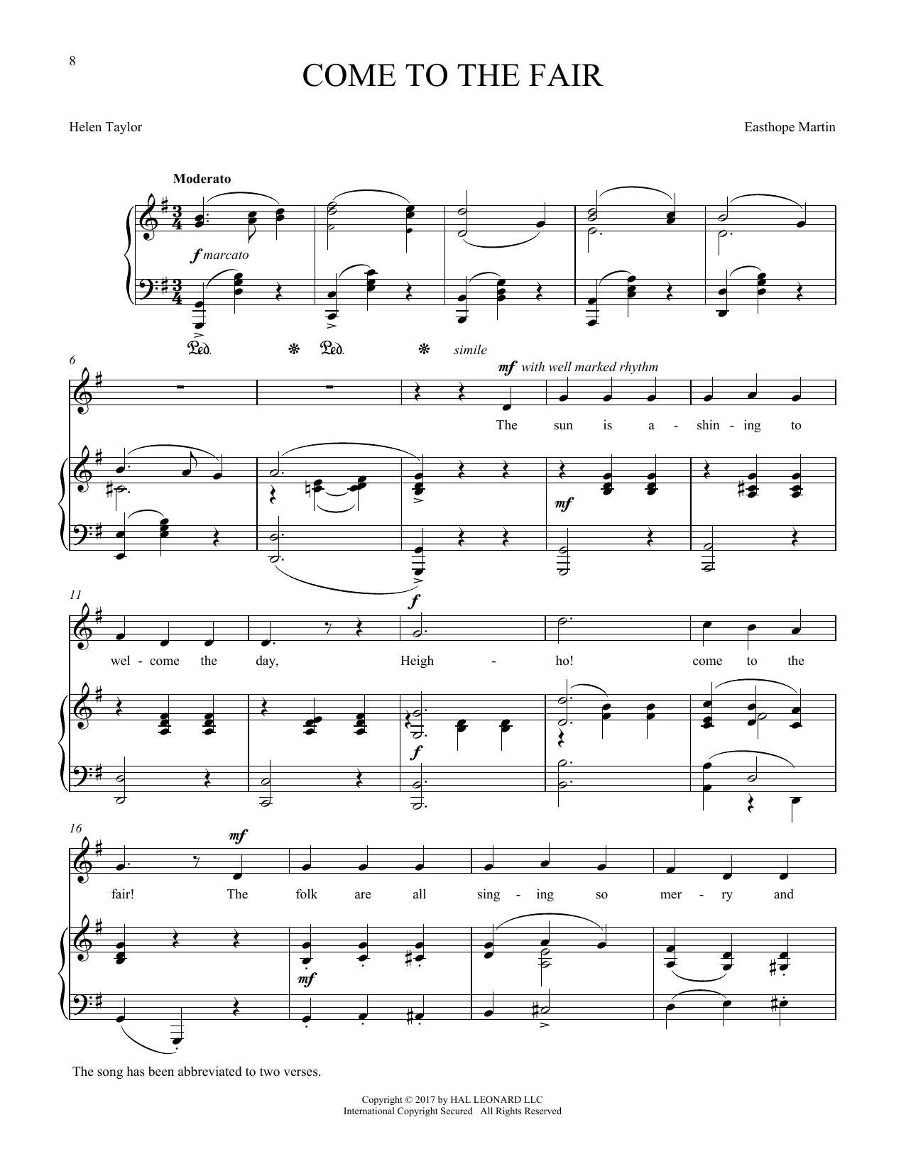 Helen Taylor Come To The Fair Sheet Music