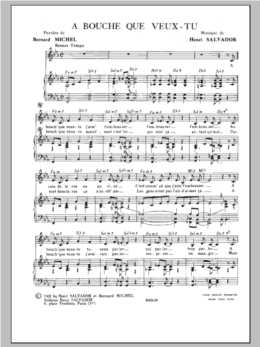 Henri Salvador A Bouche Que Veux-Tu Sheet Music