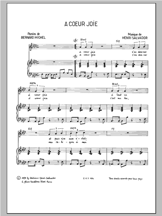 Henri Salvador A Coeur Joie Sheet Music
