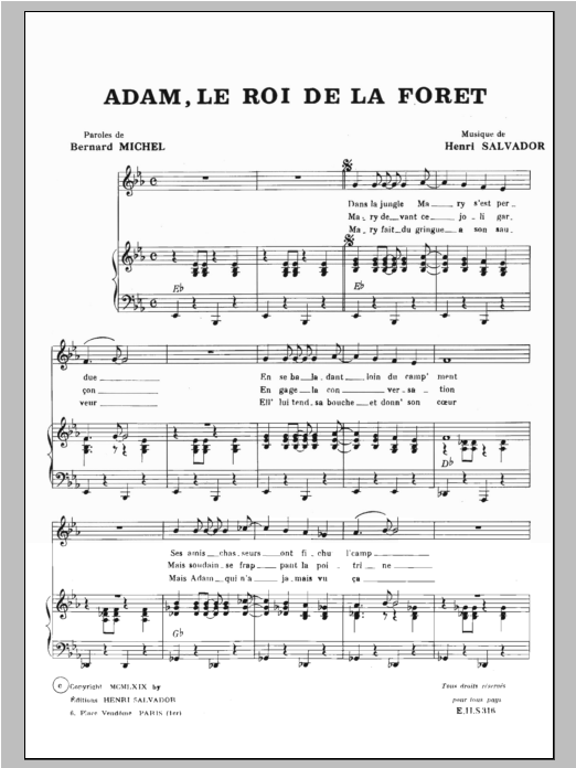 Henri Salvador Adam Roi De La Foret Sheet Music