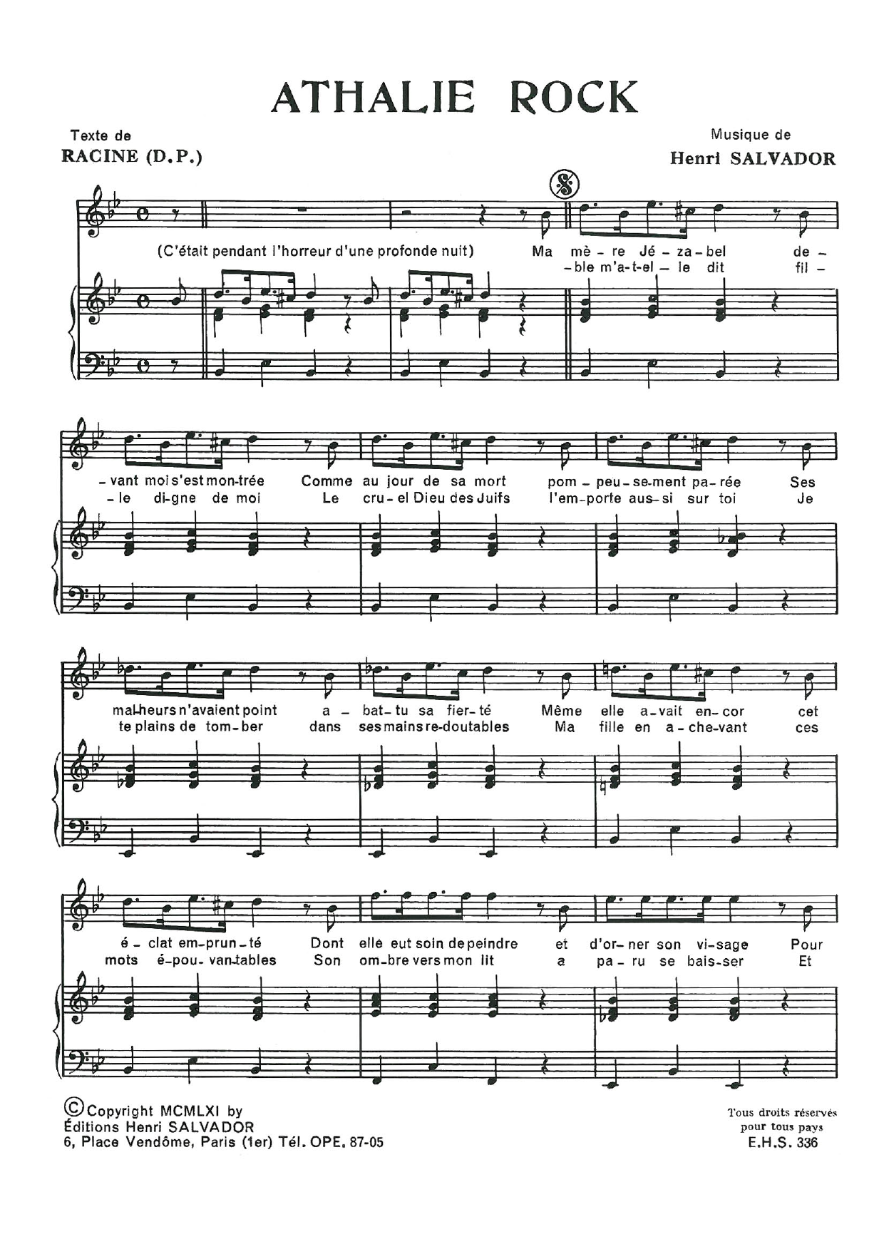 Henri Salvador Athalie Rock Sheet Music