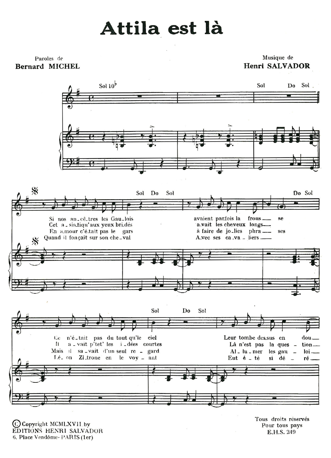 Henri Salvador Attila Est La Sheet Music