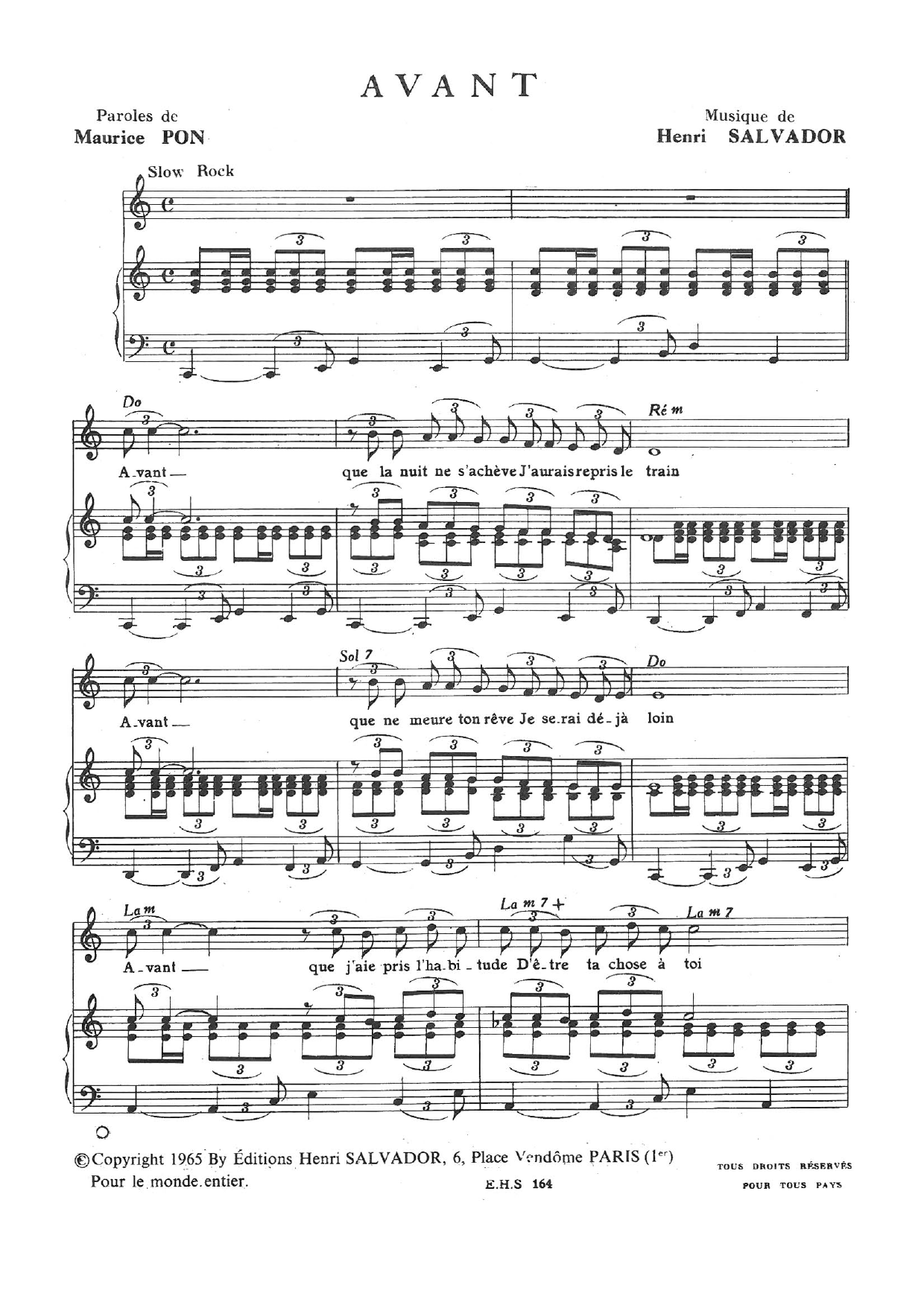 Henri Salvador Avant Sheet Music