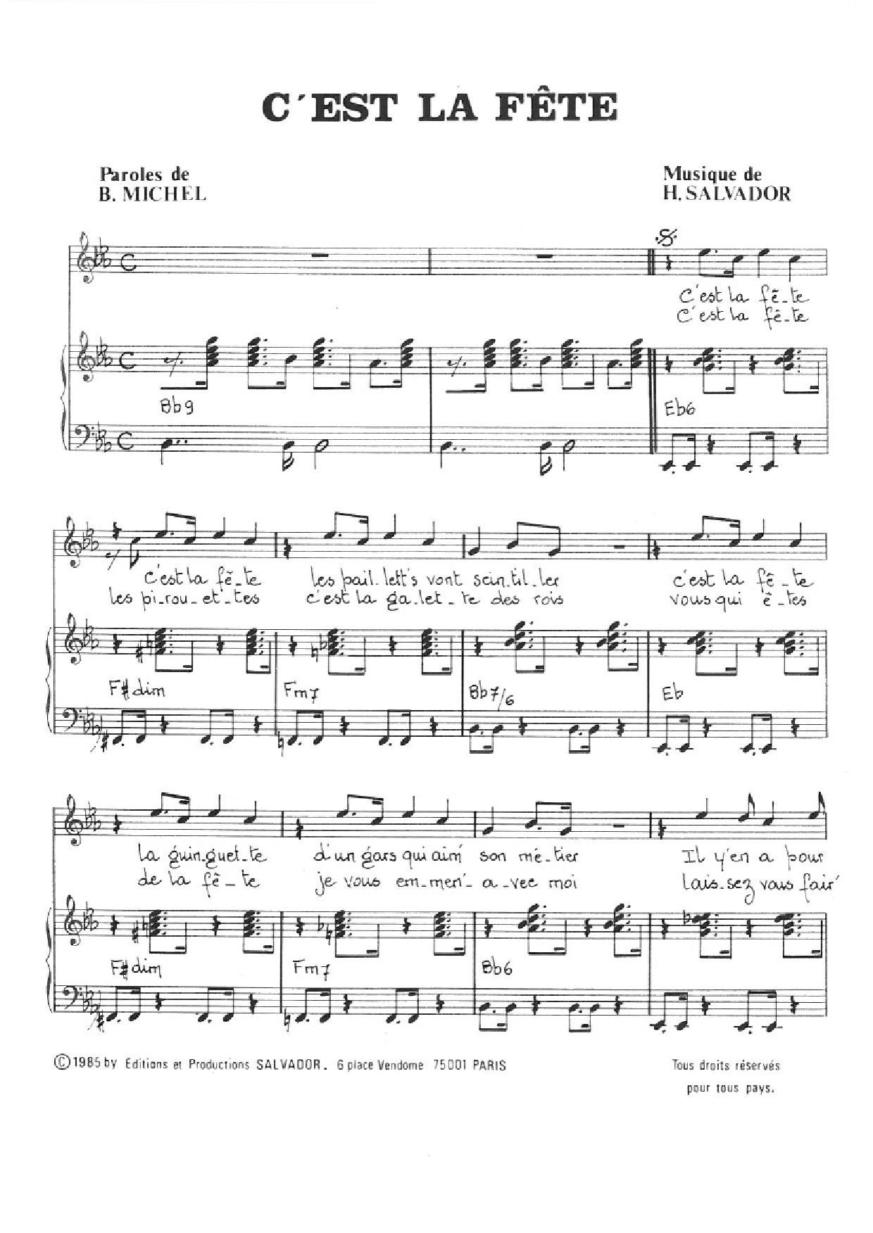 Henri Salvador C'est La Fete Sheet Music
