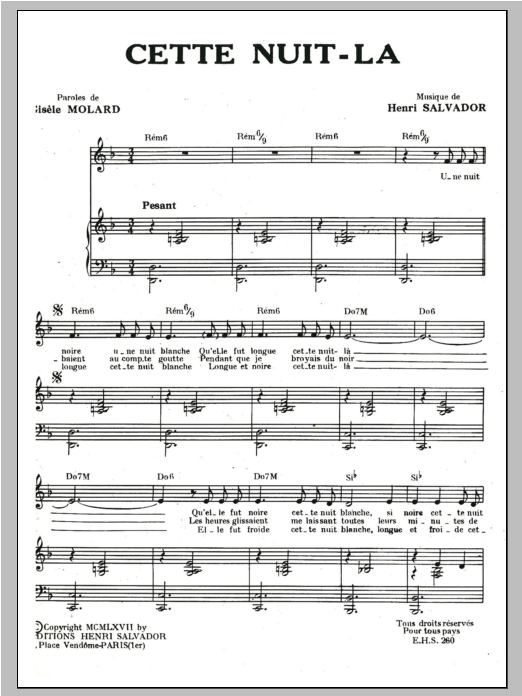 Henri Salvador Cette Nuit La Sheet Music