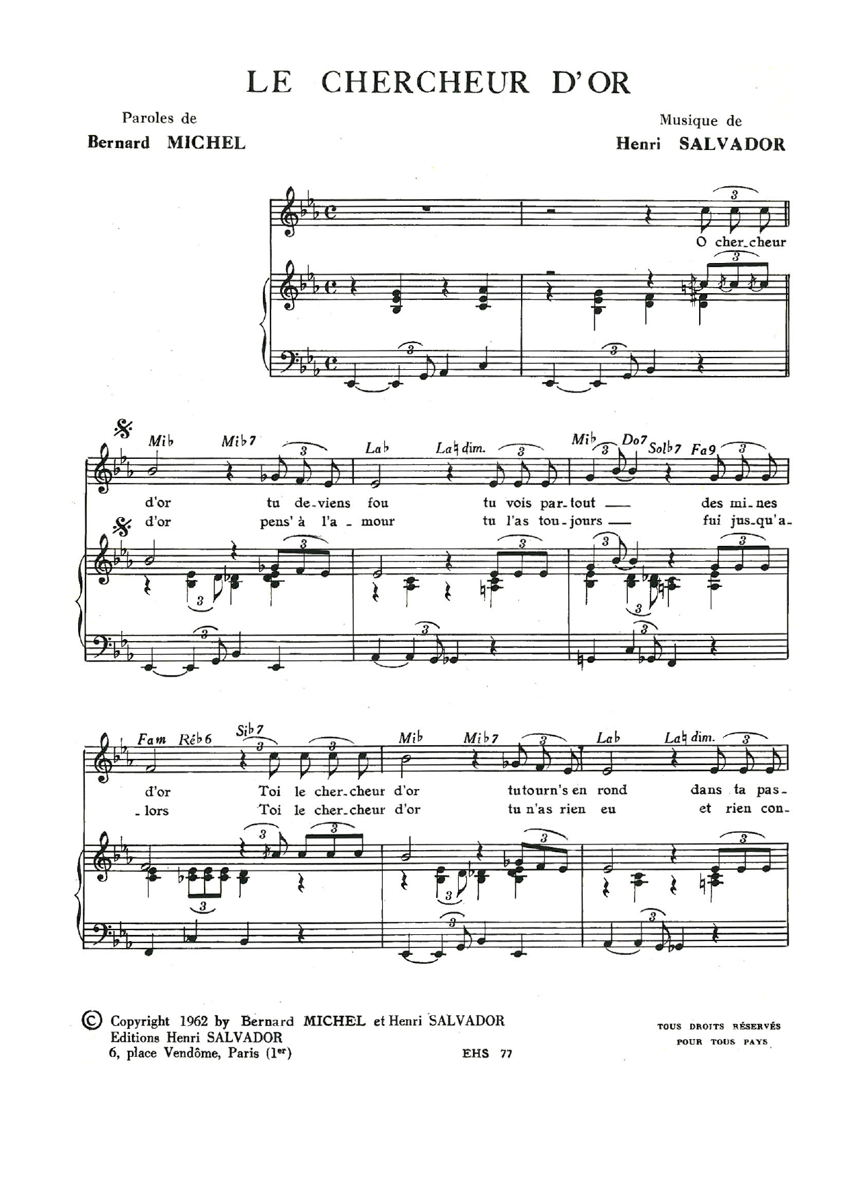 Henri Salvador Chercheur D'or Sheet Music