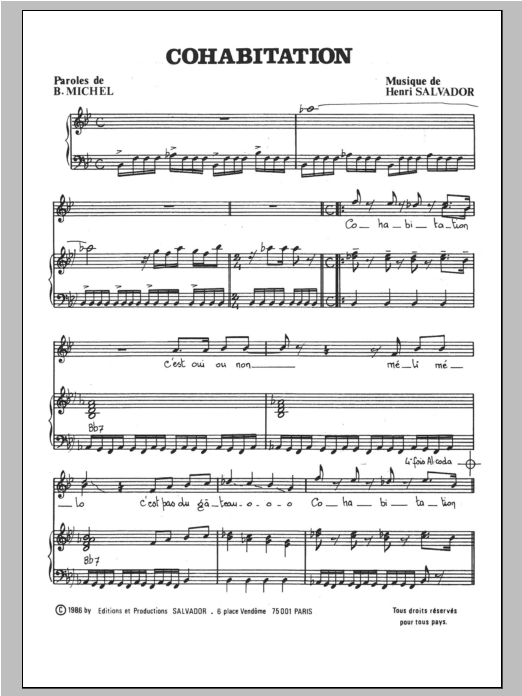 Henri Salvador Cohabitation Sheet Music